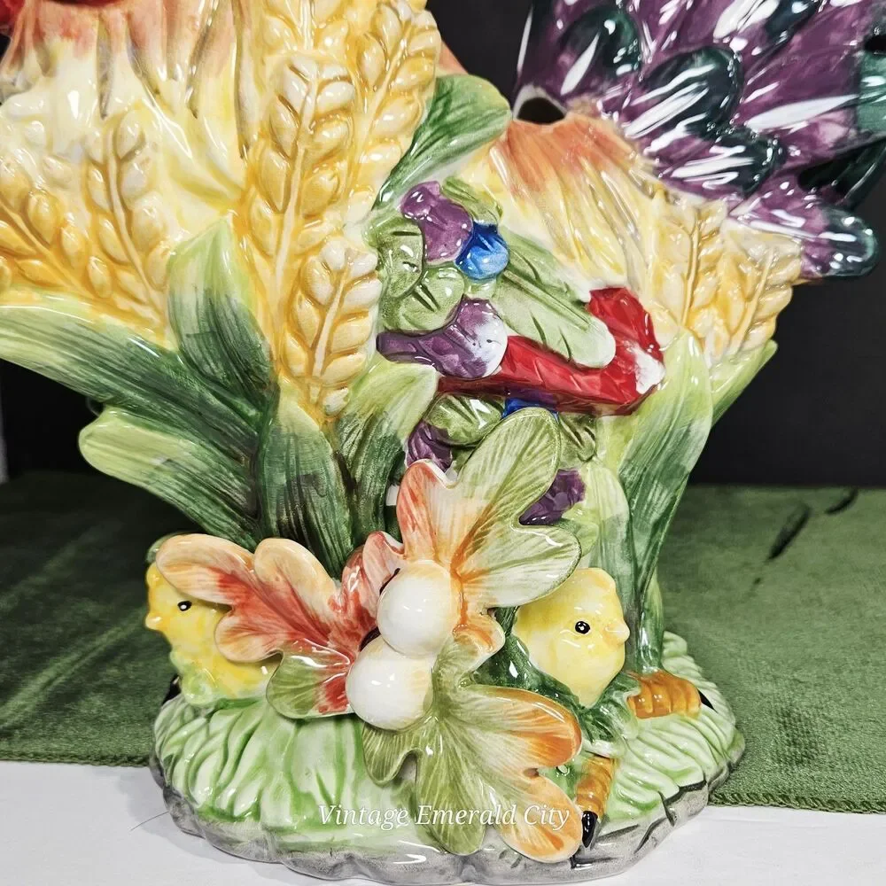 Vtg Decorative Chicken Hand-painted Ceramic 3D Rooster Pitcher Bird Water Jug